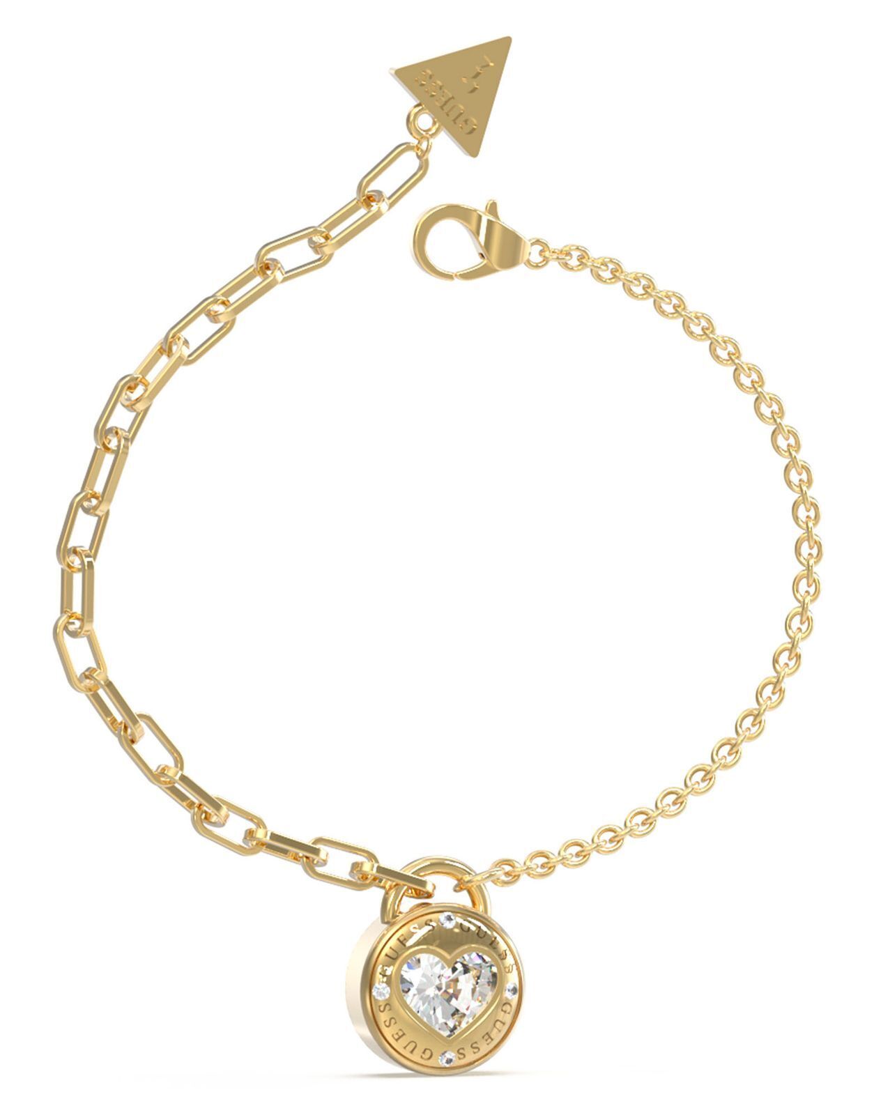 Image of GUESS Rolling Hearts Half Round Chain Heart Bracelet Armband Yellow Gold