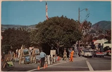 Vintage Greetings from Laguna Beach California Art Festival Chrome Postcard Cars