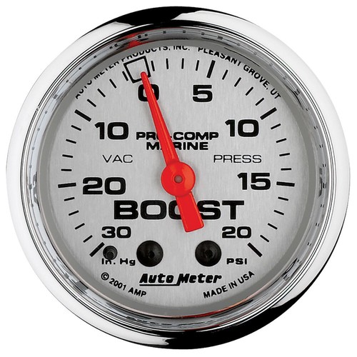 Autometer 2-1/16in 0-30HG/20PSI Vacuum/Boost Gauge Marine Chrome Ultra-Lite - Picture 1 of 4