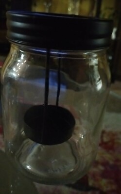 1-Mason Jar Tea Light Candle Holder~Black Lid~Cute When Burning  