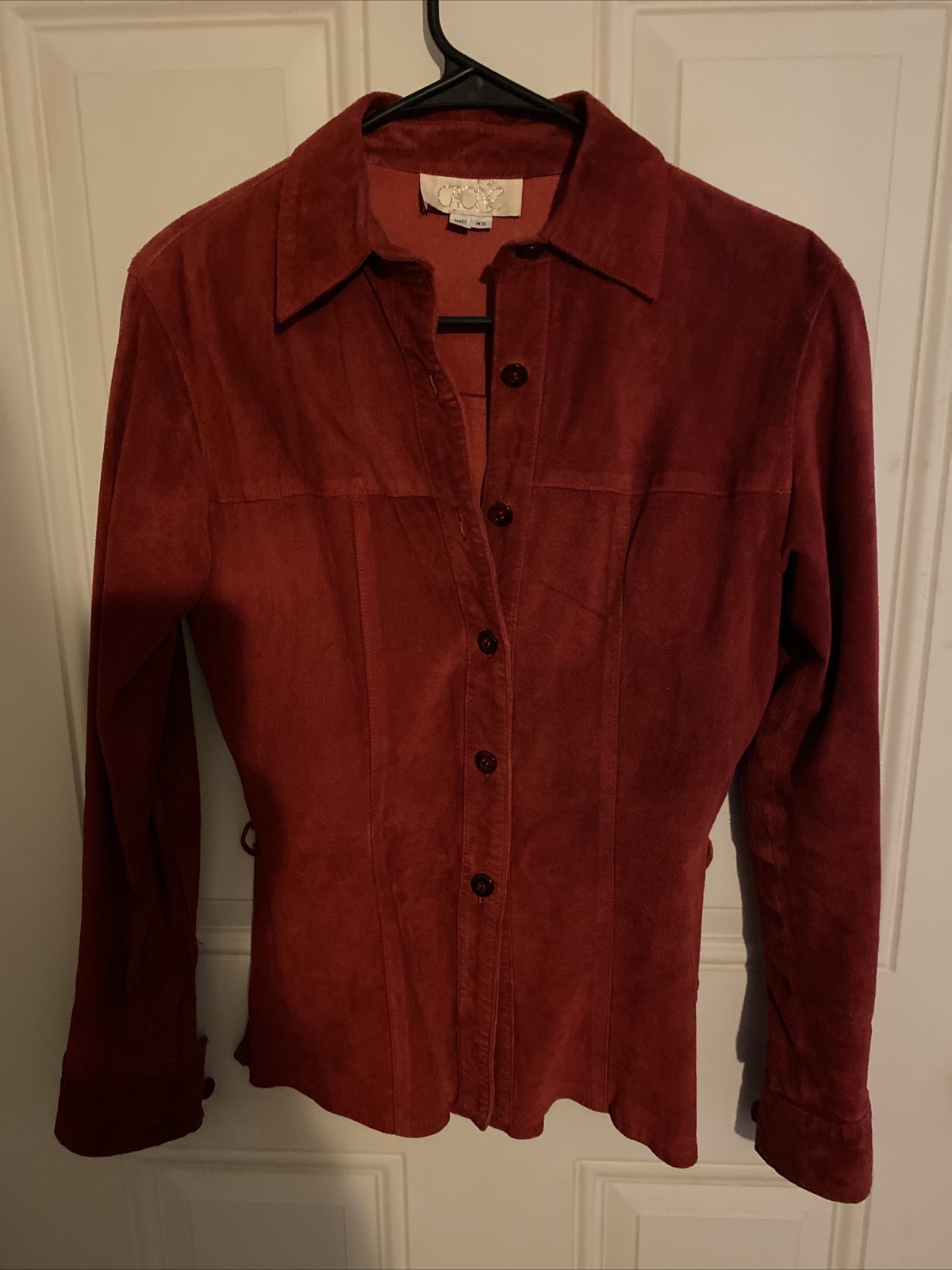 Cache Cranberry Suede Button Down Shirt Size XS - image 1