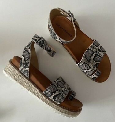 Lucky Brand Itolva Leather Espadrille Toe Loop Sandal Snake Print Size 8.5/ 39 