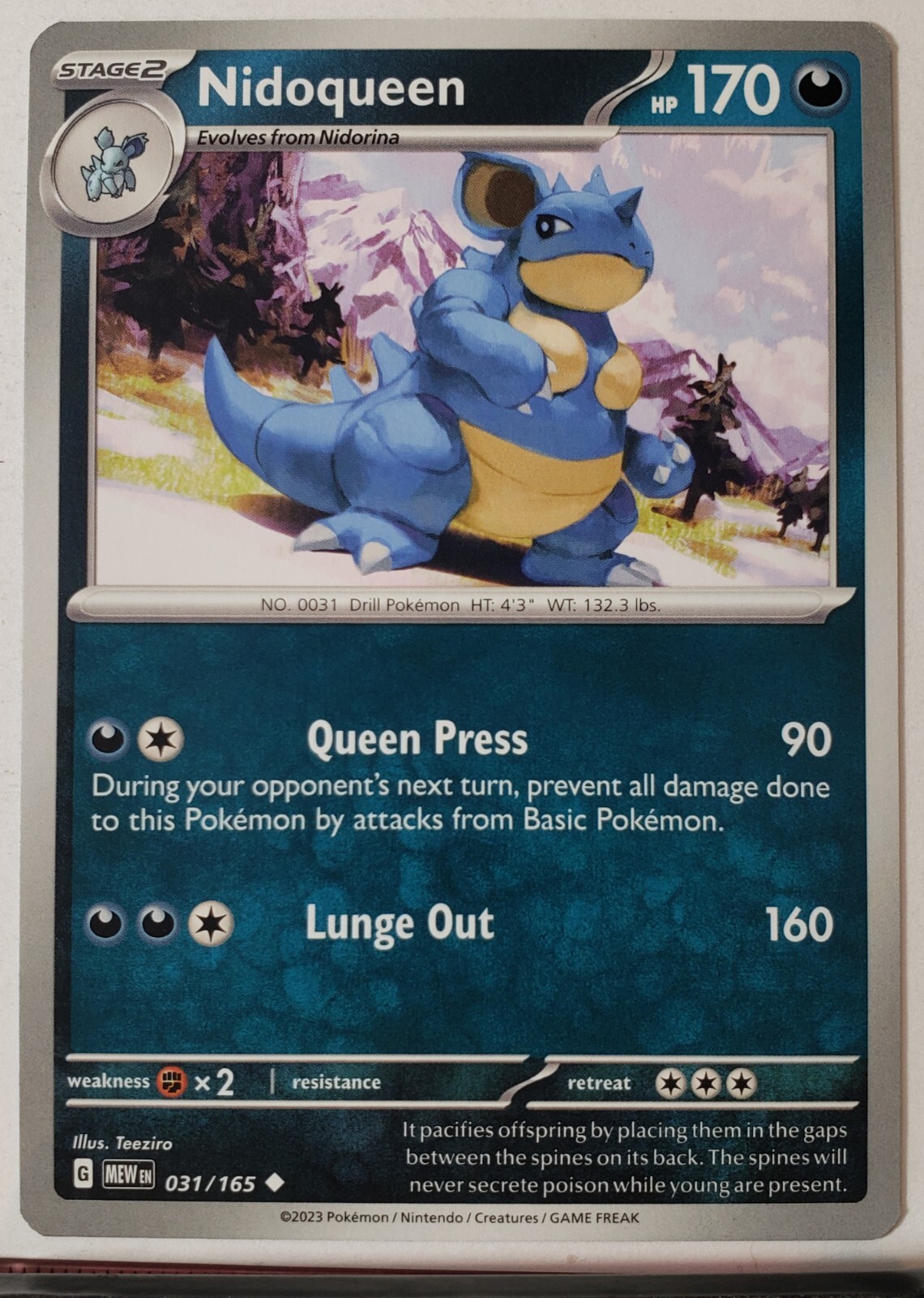 Nidoqueen 031/165 NM / M - 151 Pokemon Card $2 Combined Shipping - Teeziro Art