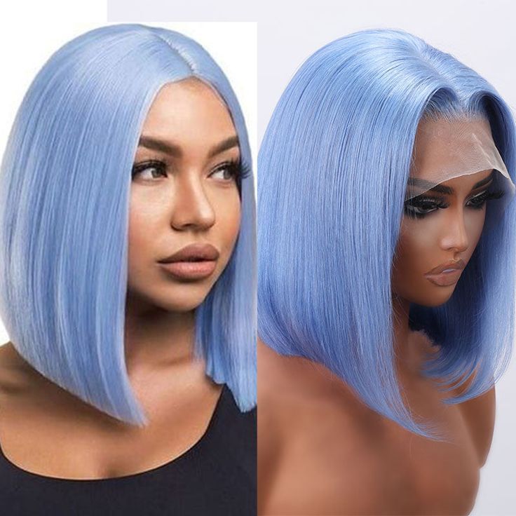 Women Sky Blue Bob Wig Lace Front Wig Synthetic Short  display picture 1