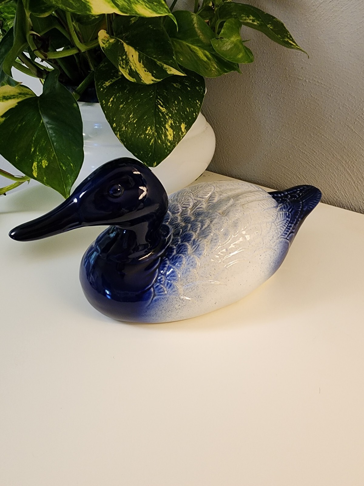 Staffordshire Vintage Blue And  White Ceramic Duck Decoy  13 inches Long
