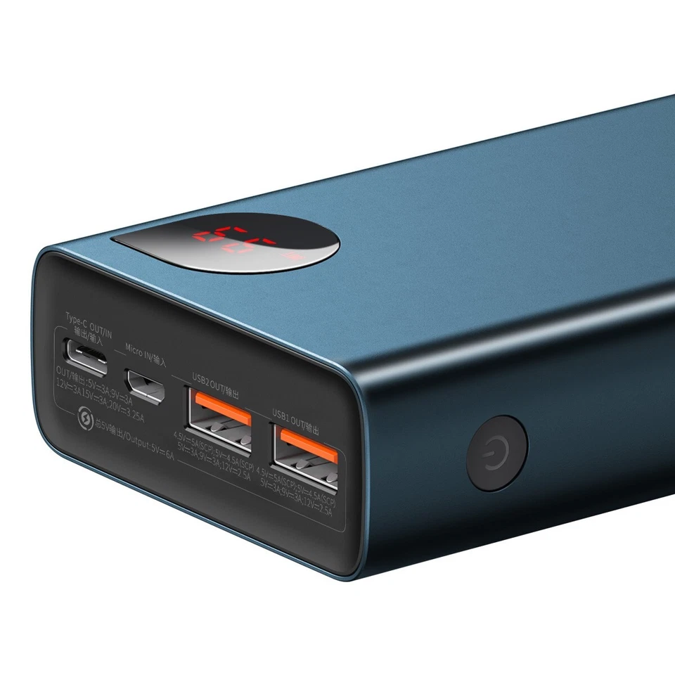 Baseus Power Bank, 65W 20000mAh carregador portátil para laptop, carregamento rápido USB C - Imagem 3 de 4
