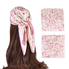 100% Mulberry   26" Square Scarf Women Neckerchief Wrap Red Golden Flowers