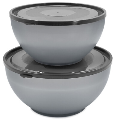 2er Set Salatschüssel mit Deckel Schale Rührschüssel Servierschale Kunststoff