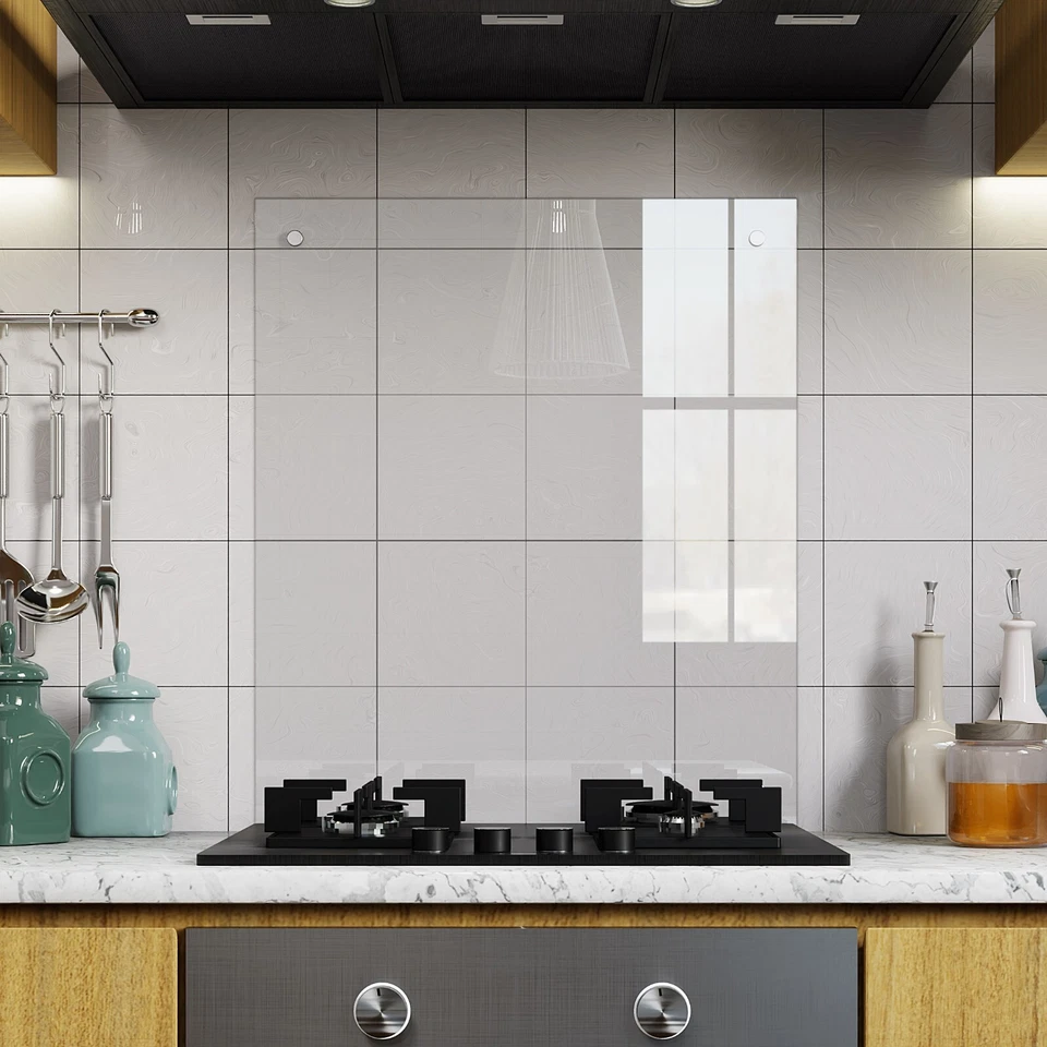 BELOFAY Clear Toughened Heat Resistant Kitchen Glass Splashback with Holes - Image 2 of 4