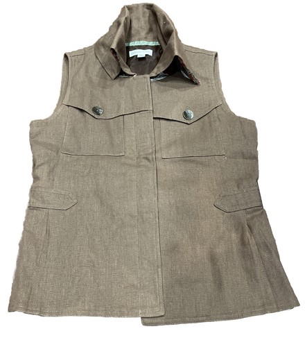 COLDWATER CREEK Vest Women’s SZ S Khaki Linen Lined Boho Cottage Core