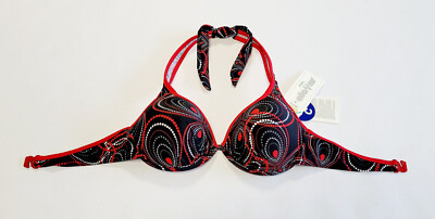 eleMar Damen Bademode Bikini Oberteil rot-weiß-schwarz gepunktet  CUP C Gr. 38