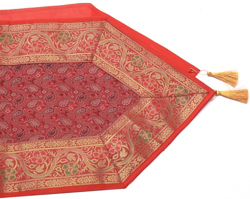 Maroon Table Runner Indian Banarasi Silk Brocade Paisley Dining Decor Cloth - Picture 3 of 3