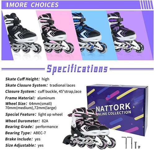 Patines en línea ajustables Nattork para niños con rueda de iluminación completa - Imagen 10 de 35