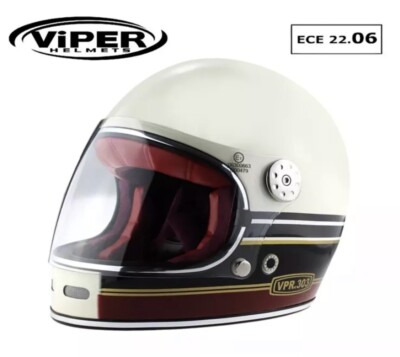 ViPER F656 Motorrad Retro Integralhelm Fiberglas Sturzhelm ECE22.06 Größe L