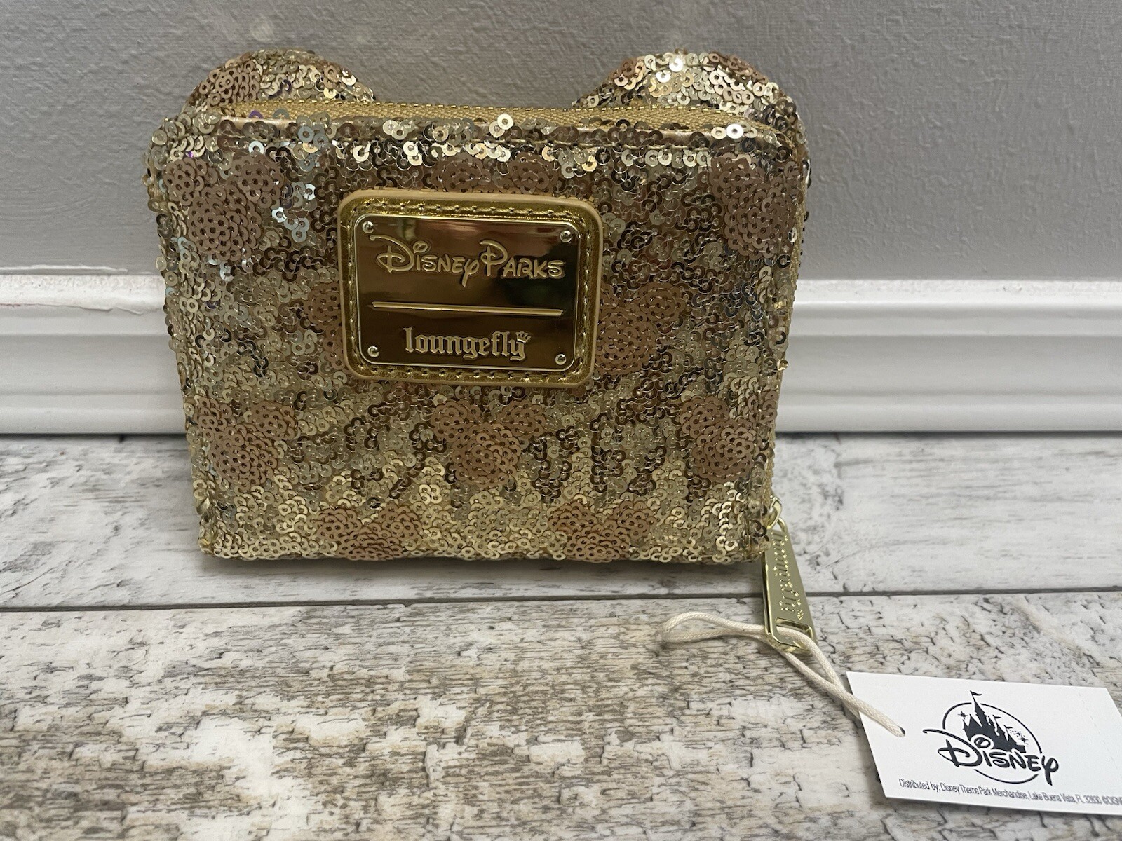 NWT Loungefly Disney Minnie Mouse Gold Sequin Wallet Wristlet