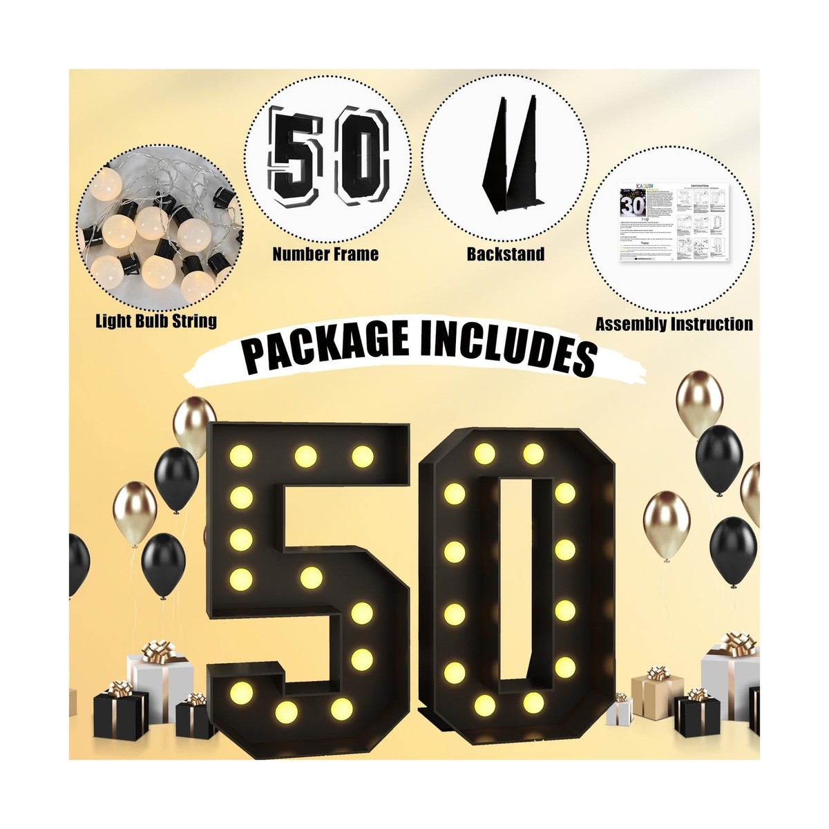 4Ft Marquee Light Up Numbers 50 for 50th Birthdays Party Decoration Large Light Up Large Block Mosaic Numbers Pre-cut Foam Board Set for Weddings Baby Anniversaries Decor
