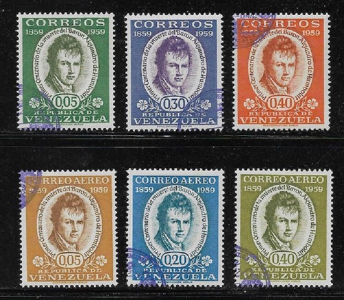 Venezuela: 1960; Scott 743-745 + C709-C711, Alexander Von Humboldt, used EBV1269 - Picture 2 of 2