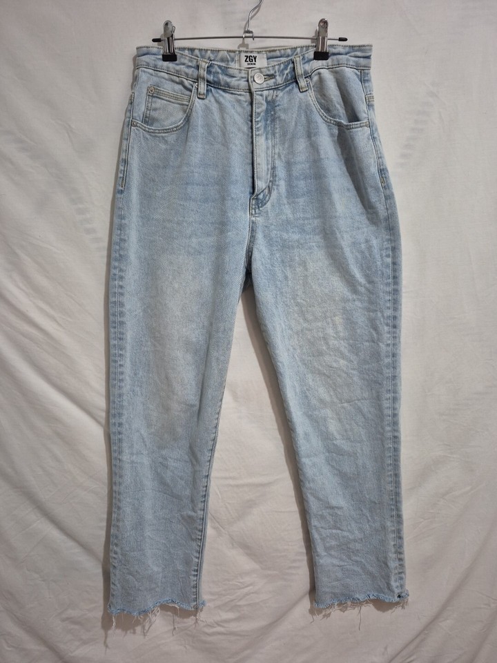 ZGY Hi Mum High Straight Crop Blue Denim Jeans Size 29