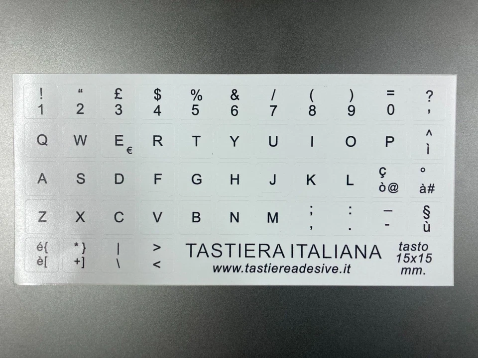 Adesivi Tastiera Italiana Pc Notebook Computer fondo bianco tasto 15x15 mm - Immagine 2 di 4