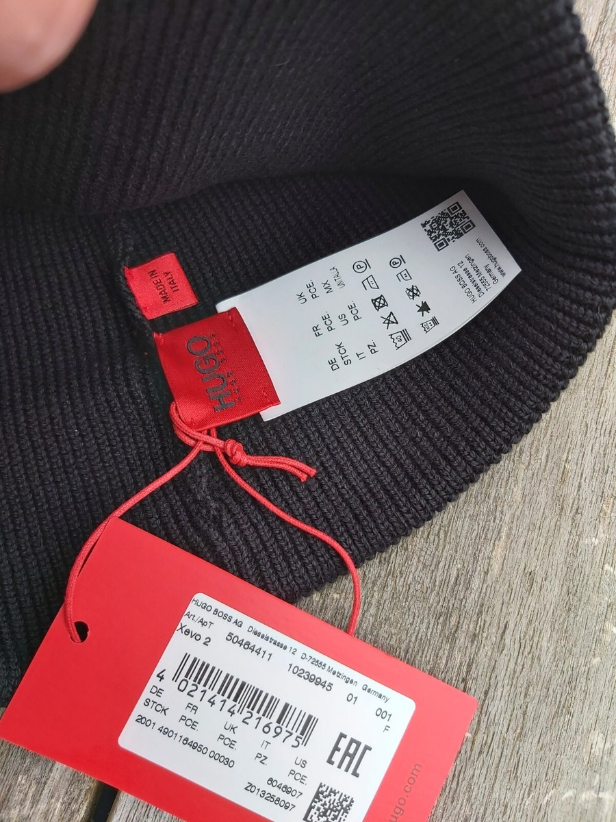 Genuine HUGO BOSS Black BEANIE Hat Tonal Logo OSFA Tag