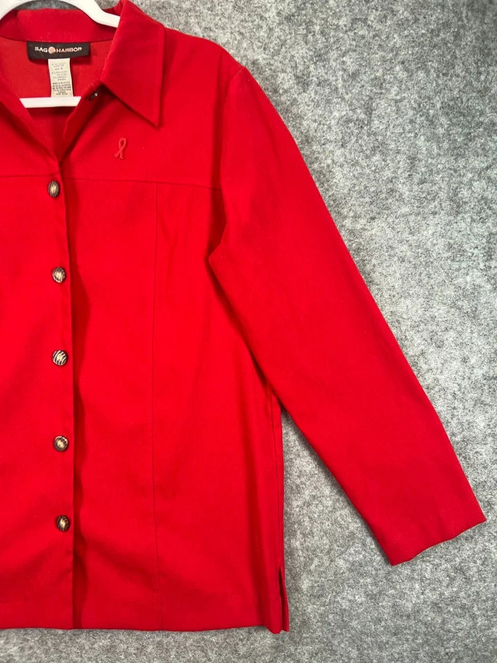 Camisa Sag Harbor Abotonada Cazadora Mujer 8 Roja Manga Larga Logo Cáncer de Mama Foto 4 de 4