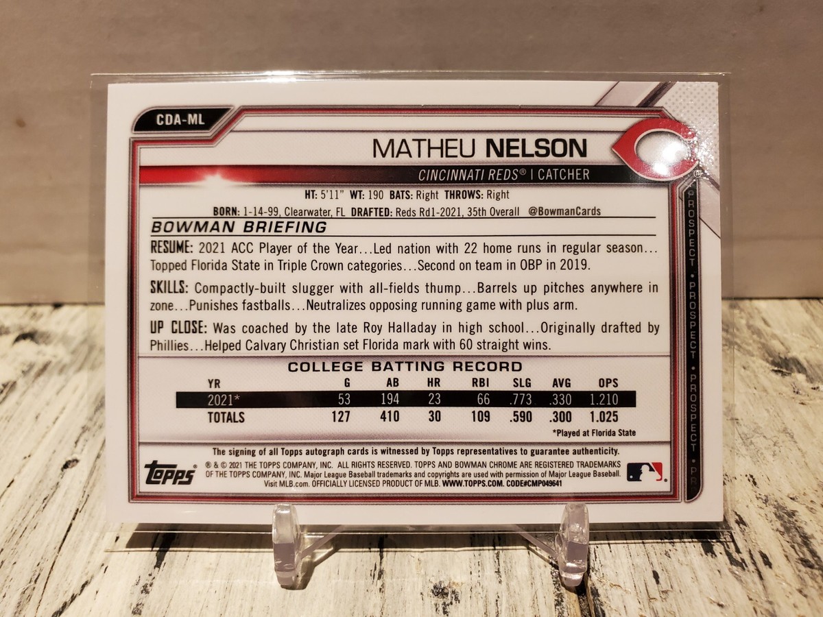 2021 Bowman Chrome 1st Matheu Nelson Gold Refractor Auto 36