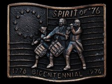 KD01111 VINTAGE 1976 SPIRIT OF '76 BICENTENNIAL BRASSTONE BELT BUCKLE