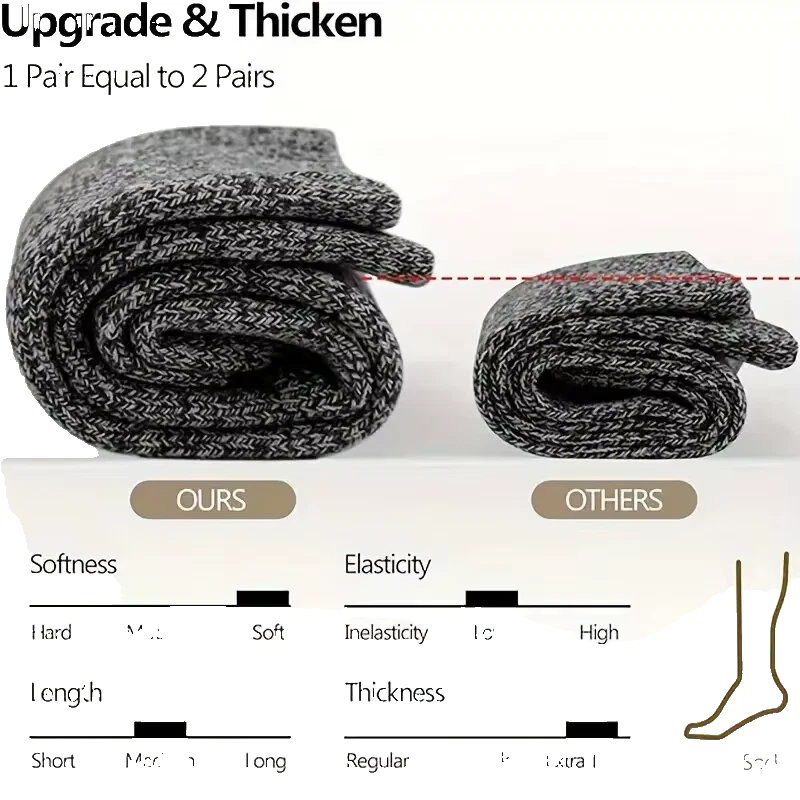 9 Pairs Winter Warm Wool Socks Black Thick Thermal Cozy Crew Socks - Image 2 of 4