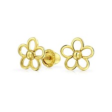 Tiny Petite Sunflower Daisy Flower CZ Stud Earrings 14K Gold Secure Screw Back