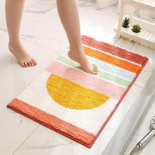 Boho Bathroom Rugs 20X32 Cute Rainbow Mat Super Water Absorbent Retro Sun Mats - Picture 6 of 7