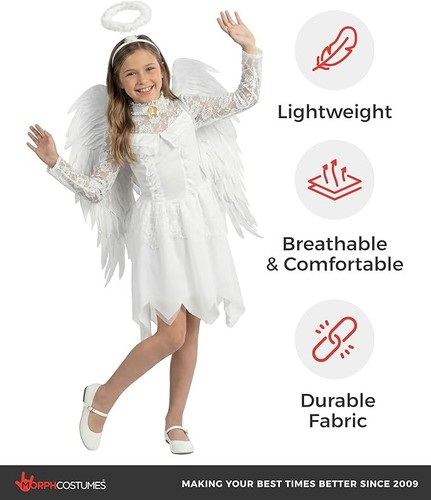 Girls White Angel Costume Kids Christmas Nativity Dress +  Wings Halo 3 - 14 yrs - Picture 4 of 7