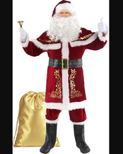 Men's Santa Claus Costume 12PCS. Christmas Velvet Adult Deluxe Santa Suit