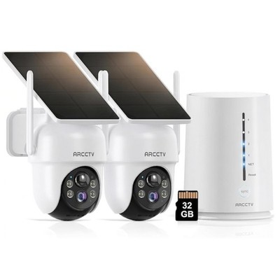ARCCTV 4MP Security Camera System Solar Battery Powered Wireless WIFI 2 Cam Kits