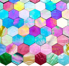 100 Pieces Hexagon Mosaic Tiles for Crafts Bulk, Iridescent Stained Glass Pie...
