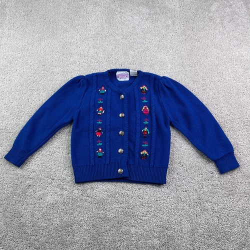 Vintage Rachels Kids Cardigan Sweater Girls 4 Blue Floral Doll Nostalgia 80s 90s