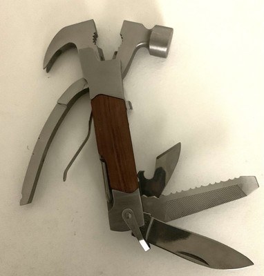 (V) SHEFFIELD 12913 HAMMER 14-In-1 MULTI TOOL STAINLESS STEEL WOOD HANDLE - EXC