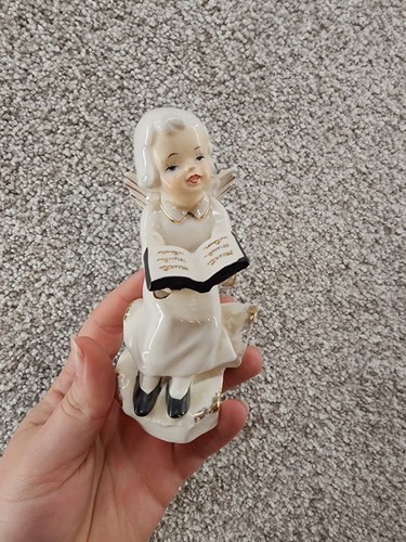 Vtg White Christmas Cute Mini Singing Angel Ceramic Handpainted Unmarked - Picture 1 of 8