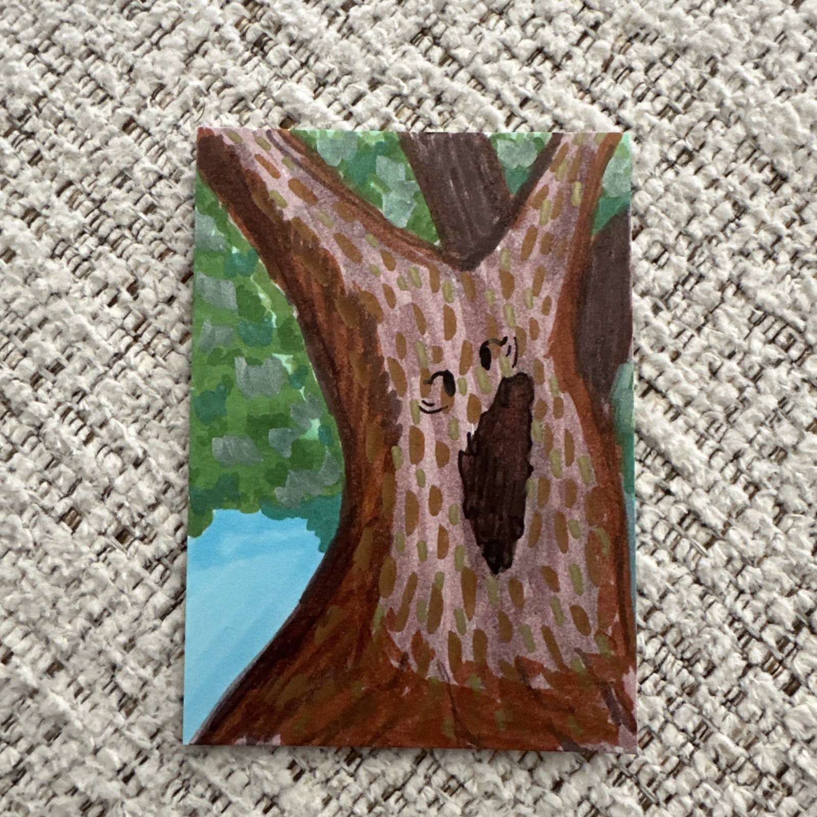 Original Art Card ACEO Mixed Media 2.5 in x 3.5 in Signed OOAK Tree Whimsy