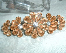 Vintage Awesome Citrine and White Crystal Floral 3.5" Hair Barrette