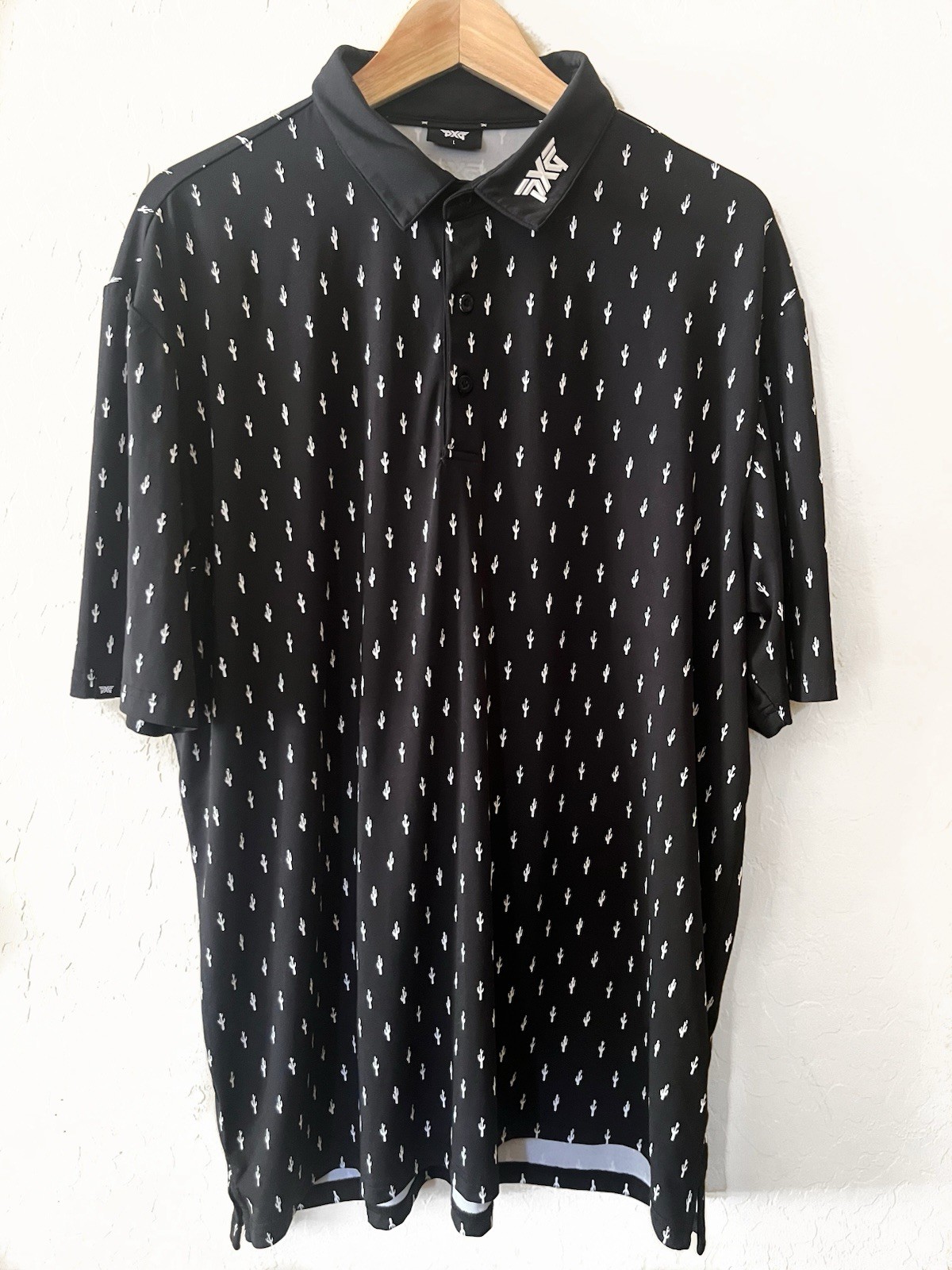 Polo Shirt Cactus Print Black/white L