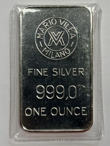 Mario Villa Milano 1 Troy Oz .999 Fine Vintage Silver Bar - Rare