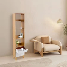 Standing Storage Shelf, 4 Tiers Storage Rack, Tall Open Bookshelf with Drawer