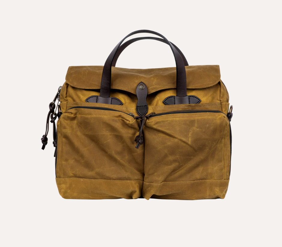 Filson Tin Cloth 24-Hour Briefcase Leather Dark Tan Waxed Cotton