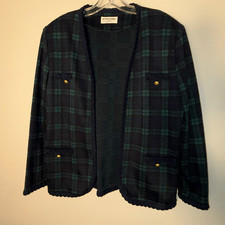 Alfred Dunner Vintage Plaid Jacket Size 10 Made in USA Gold Button Trim