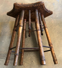 Antique WOOD STAR TOP TABLE OOAK Bamboo Adirondack Arts & Crafts Plant Stand 18"