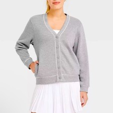 All In Motion Women's Piped Button-Up Cardigan Heathered Gray Medium