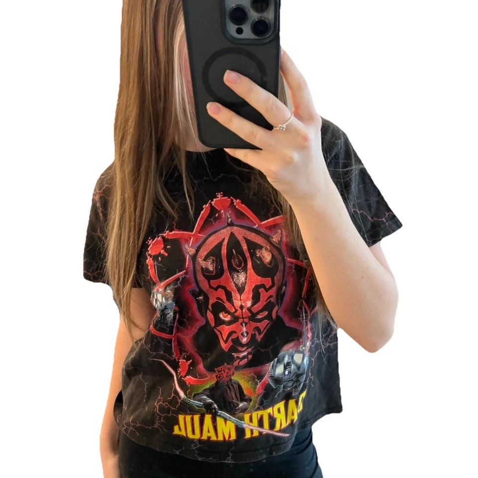 Camiseta rara Darth Maul Star Wars Lightning juvenil tamanho médio (adequada para mulheres XS) - Imagem 2 de 4