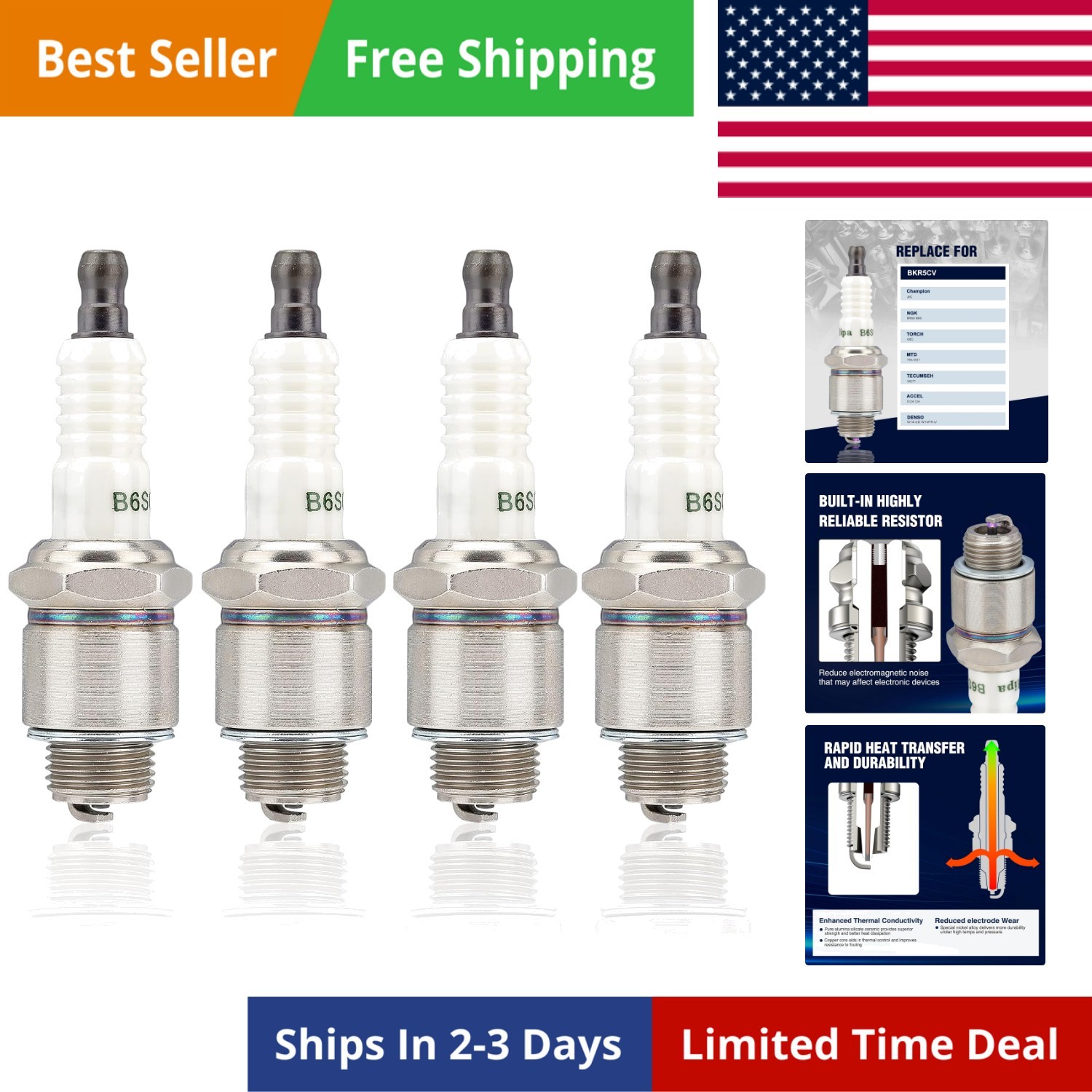 J8C Spark Plug for Champion J8C 841 NGK BR6S 3522 Tecumseh 34277 4 Cycle Vert...