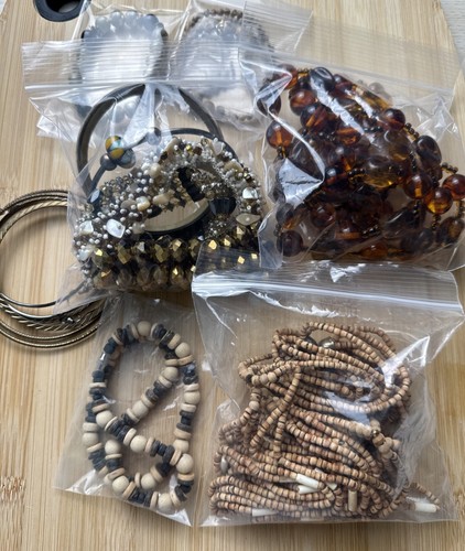 Boho Costume Jewelry Lot Earth Tones Wood Necklaces Earrings Bracelets Hoops - Picture 8 of 9