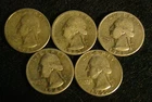 (5) SILVER 90% WASHINGTON QUARTERS, 1935-1955.